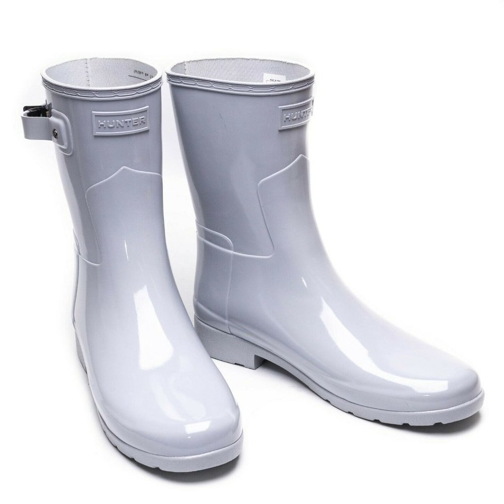 Hunter Wmn Refined Slim Fit Short Gloss Grey Boots